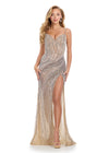 Dazzling fully beaded fitted gown featuring a sweetheart neckline, delicate spaghetti straps, an open back, and a left leg slit for a showstopping entrance. Perfect for glamorous occasions.
