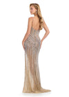 Back - Dazzling fully beaded fitted gown featuring a sweetheart neckline, delicate spaghetti straps, an open back, and a left leg slit for a showstopping entrance. Perfect for glamorous occasions.