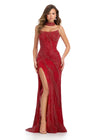 Luxurious fully beaded gown featuring a chic strapless neckline, a sophisticated beaded collar, and a right leg slit. Designed with intricate hand-beaded patterns that sparkle with every movement for an unforgettable look.