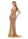 Back - Breathtaking fully beaded gown featuring a halter neckline, elegant cut-out detail, and a sweeping train for a grand entrance. Perfect for glamorous events.