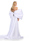 Back - Statement-making off-shoulder cape featuring an oversized bow and flowing overskirt. The perfect accessory to elevate your prom or pageant look with elegance and drama.