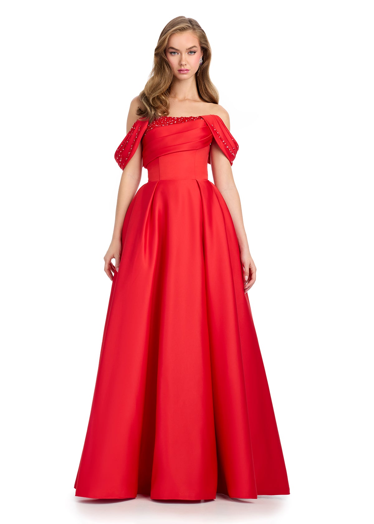 ASHLEYlauren 12017 Strapless Satin Ball Gown with Beaded Straps
