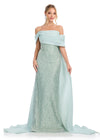 ASHLEYlauren 12020 - Sage Off Shoulder Beaded Evening Gown with Organza Cape - Ashley Lauren Dress