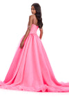 ASHLEYlauren 12048 Gown | Hot Pink organza ball gown featuring a fitted ruched bodice with sparkling waist embellishments, spaghetti straps, and a full floor-length skirt with a dramatic train for a glamorous princess look. Back