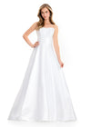 ASHLEYlauren 12055 | Ivory strapless Mikado gown featuring elegant pleating, fitted bodice, and classic full ball gown silhouette.