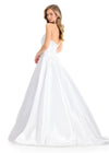 ASHLEYlauren 12055 | Ivory Mikado strapless ball gown with pleated waist detail, structured bodice, and graceful full skirt.