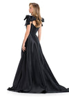ASHLEYlauren 12065 | Black elegant Mikado evening gown featuring dramatic shoulder bows, fitted bodice, and full sweeping train.