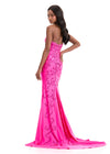 ASHLEYlauren 12074 | Fuchsia jersey gown with sweetheart neckline, press-on sequin beading, and dramatic sweeping train.