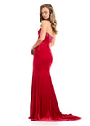 ASHLEYlauren 12075 | Red strapless velvet gown with beaded bodice, sweetheart neckline, and sweeping train.
