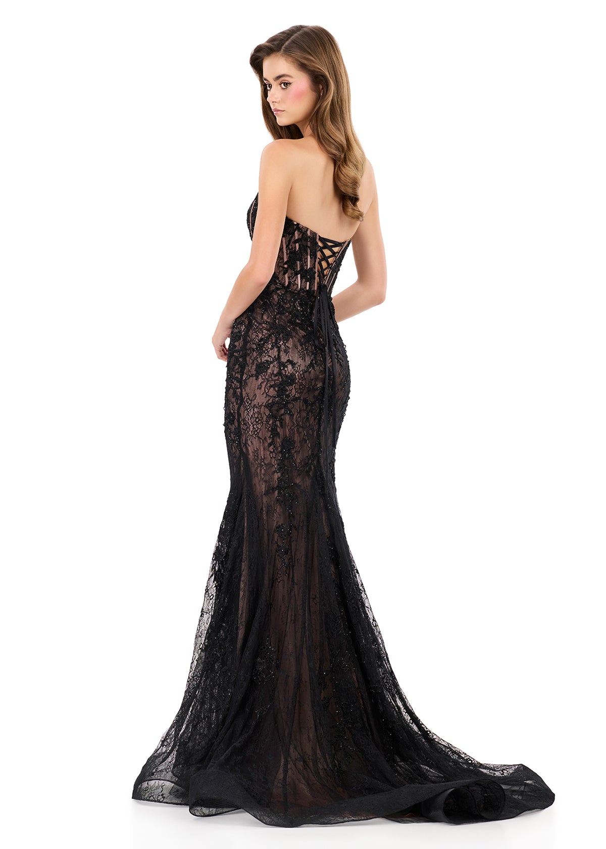 ASHLEYlauren Style 12081 - Strapless Corset Lace Prom Dress