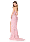 ASHLEYlauren 12152 | Pink fully beaded strapless gown with plunging sweetheart neckline, swirl beadwork, side slit, and lace up back