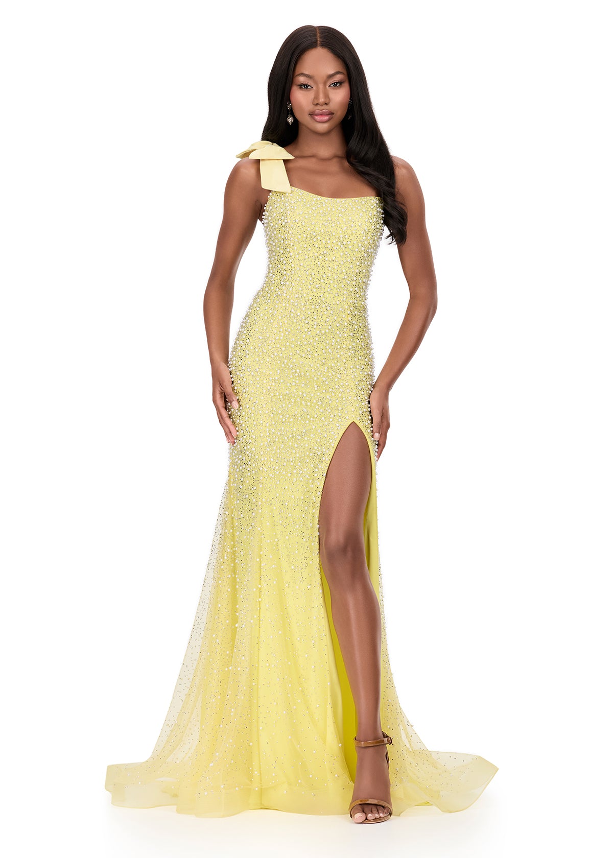 ASHLEYlauren Style 12157 - Tulle Dress with One Shoulder Strap