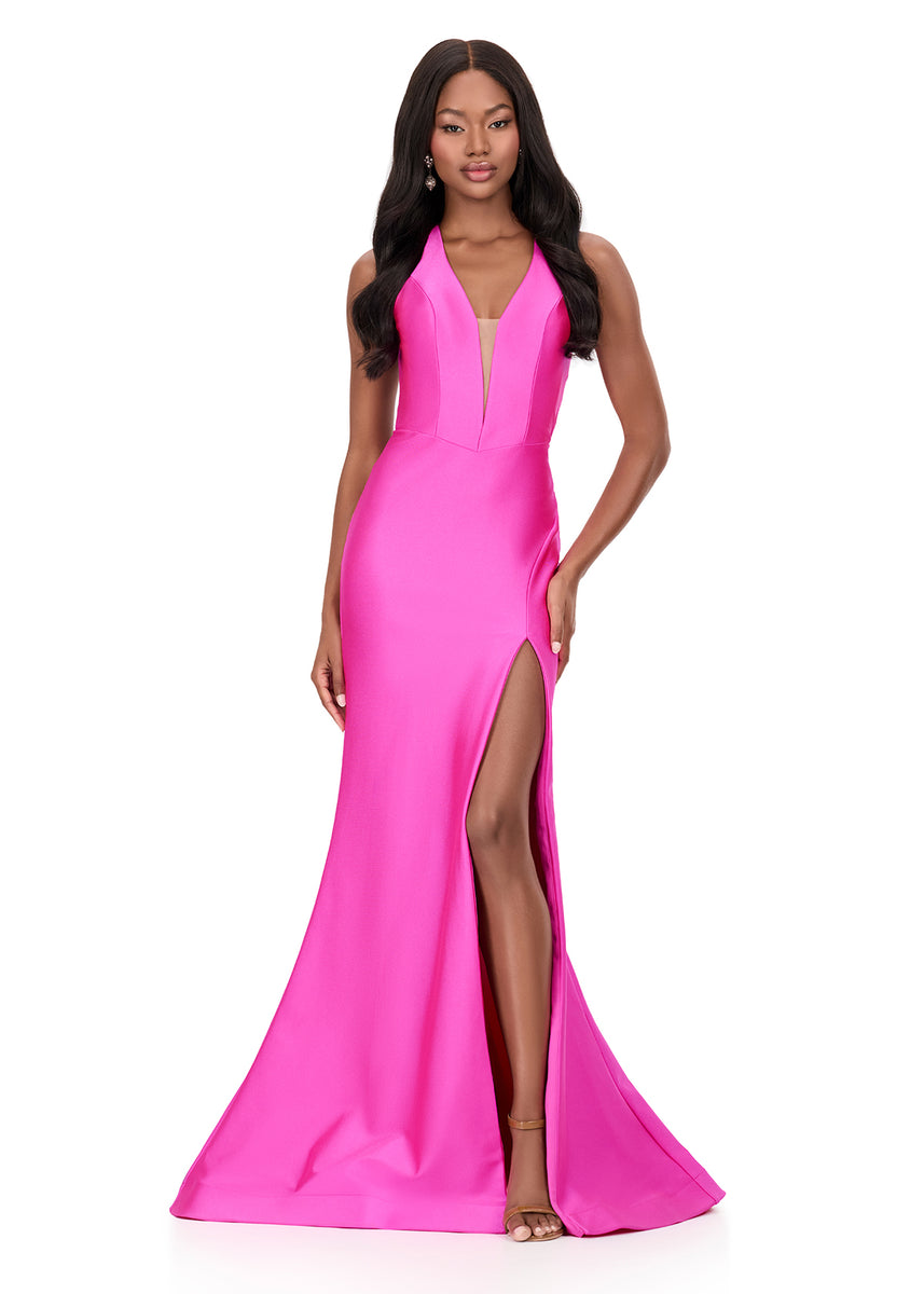 ASHLEYlauren Style 12161 - Jersey Dress with Cross Halter Neckline