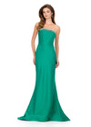 ASHLEYlauren 12163 | Emerald fitted jersey gown with sparkling beaded neckline, sculpted silhouette, and sweep train