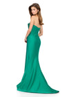ASHLEYlauren 12163 | Emerald strapless fitted jersey gown with sparkling beaded neckline, sculpted silhouette, and sweep train