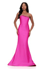 ASHLEYlauren 12163 | Fuchsia custom jersey gown with beaded neckline, contoured fit, and elegant sweep train