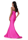 ASHLEYlauren 12163 | Fuchsia strapless fitted jersey gown with embellished neckline, sleek silhouette, and sweeping train