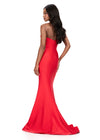 ASHLEYlauren 12163 | Red strapless fitted jersey gown with beaded neckline, sculpted silhouette, and sweeping train