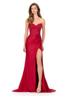ASHLEYlauren 12168 | Burgundy lace bodice jersey gown with fitted wrap skirt and sweep train