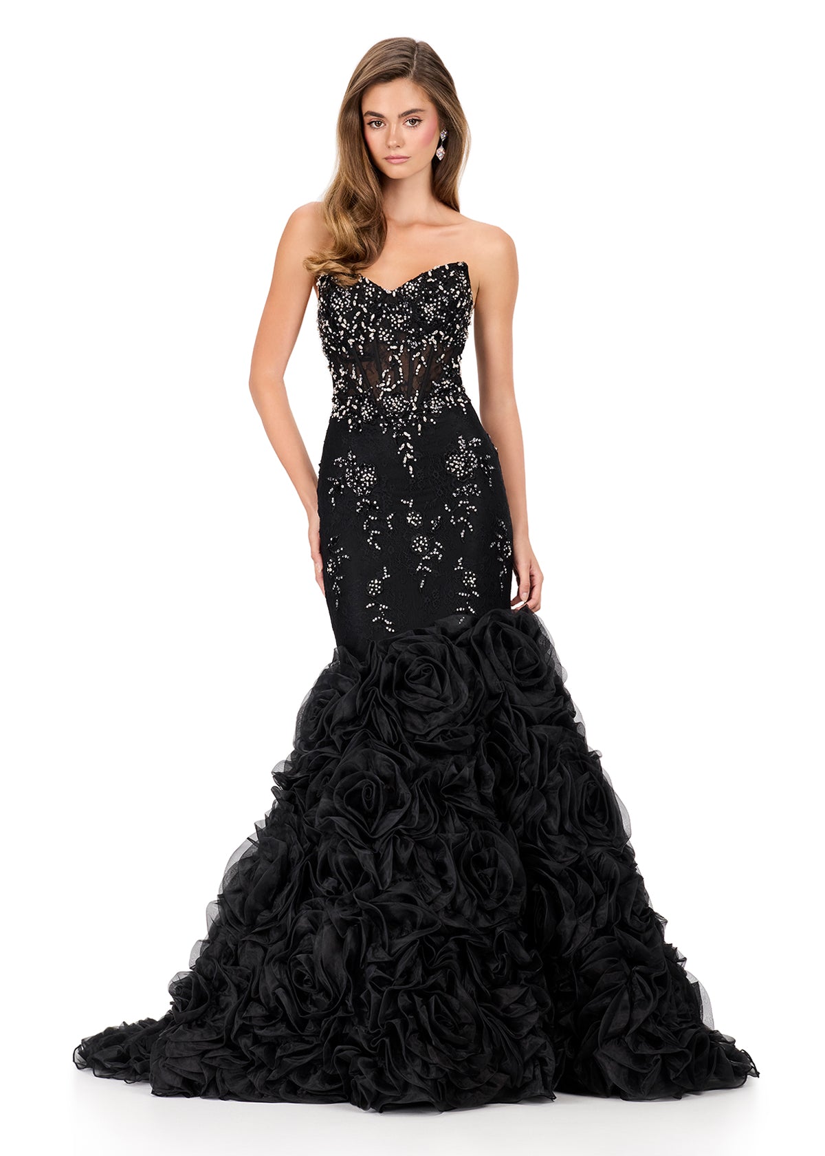 ASHLEYlauren Style 12170 - Organza Mermaid Dress with Rosette Details