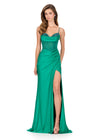 ASHLEYlauren 12173 | Emerald corset embellished gown with fitted jersey skirt and fluid sweeping train