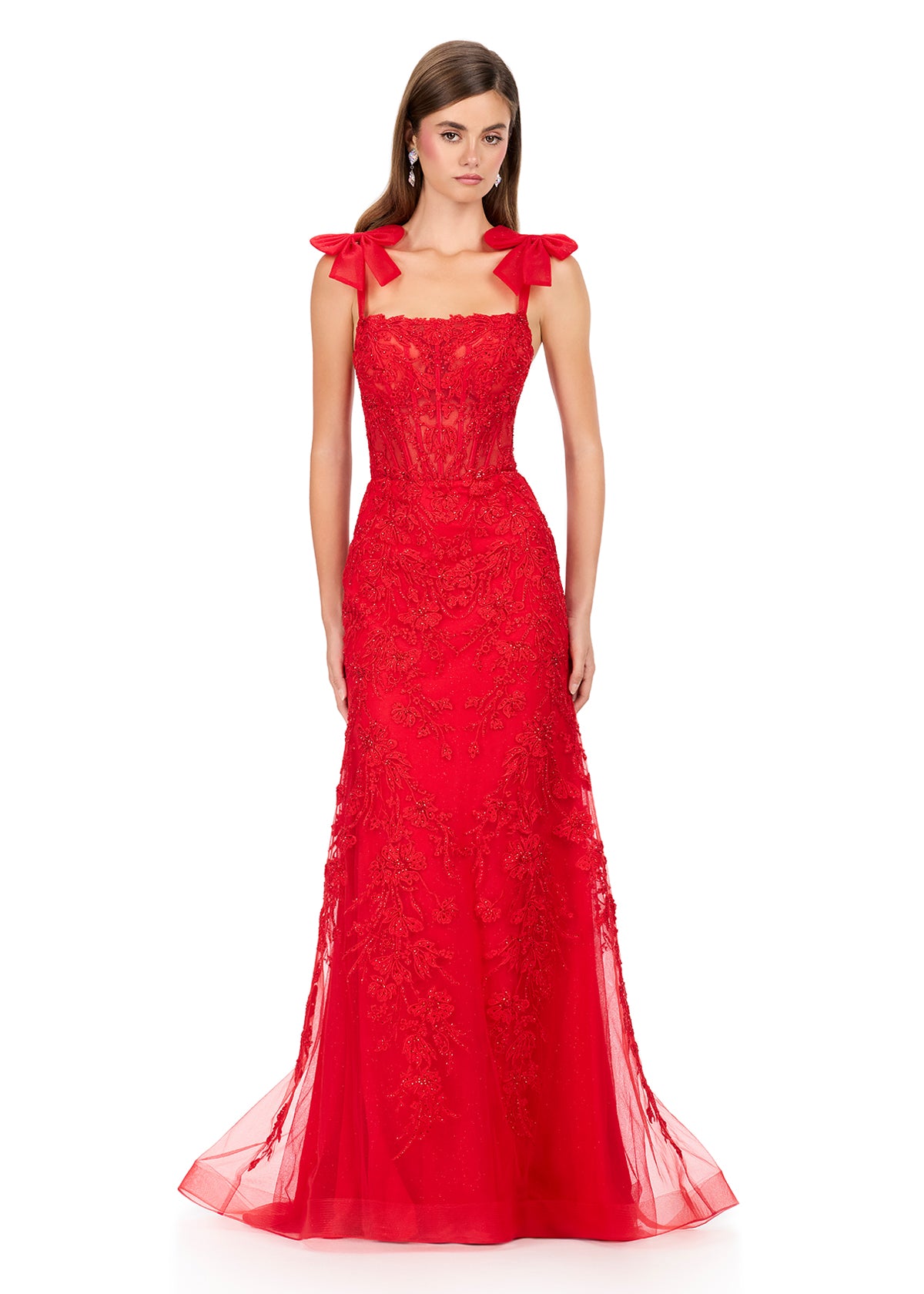 ASHLEYlauren Style 12186 - Fitted Embroidered Dress with Applique Lace