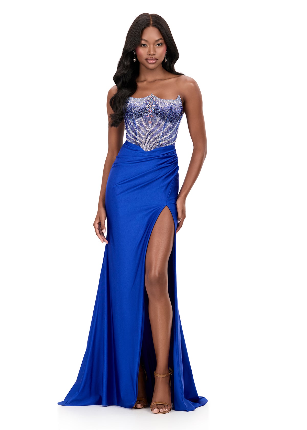 ASHLEYlauren Style 12197 - Jersey Prom Dress with Crystal Bustier