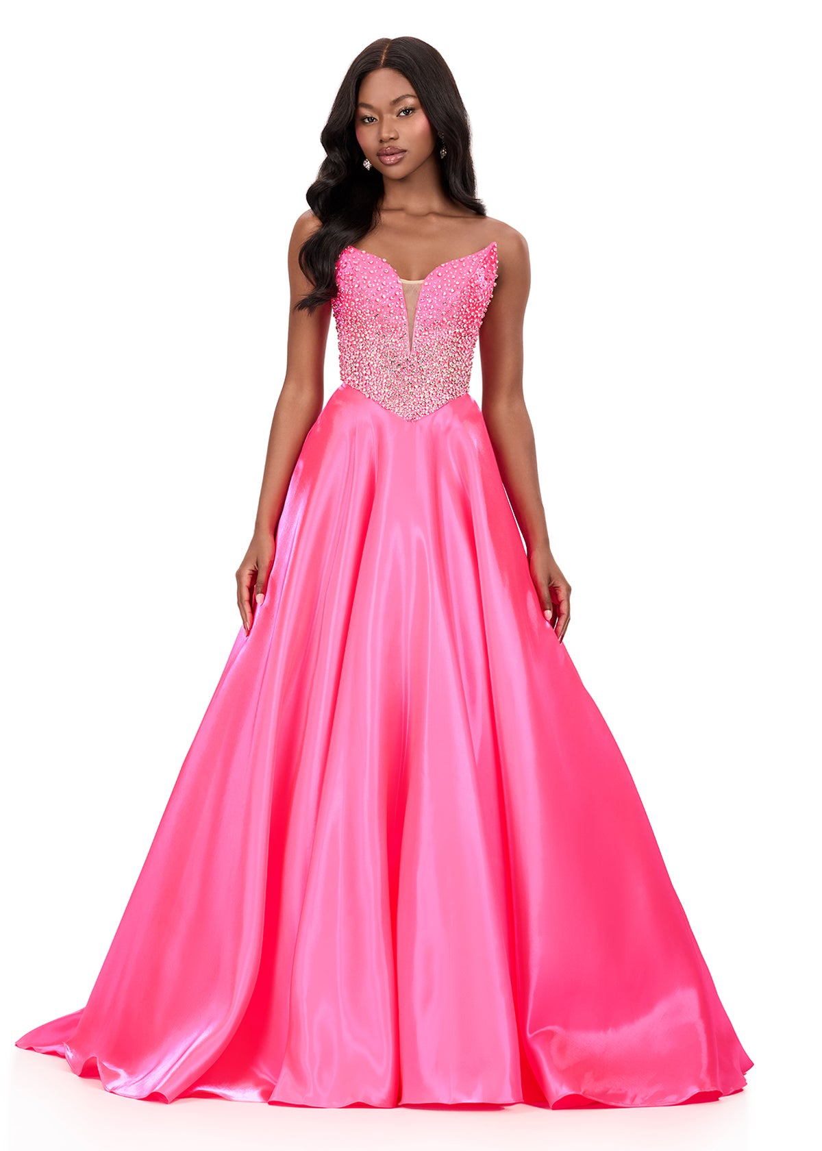 ASHLEYlauren Style 12198 - Satin Gown with Crystal Detailed Bustier