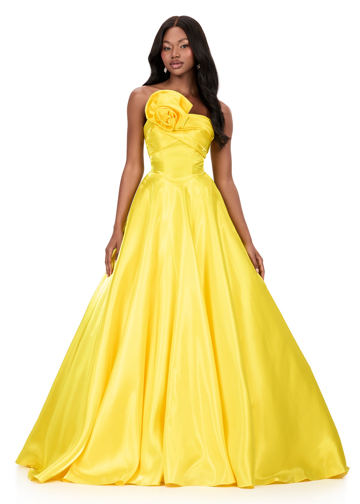 ASHLEYlauren Style 12199 - Satin Gown with Rosette Detailing