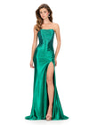 ASHLEYlauren 12200 | Emerald strapless beaded gown with corset boning, sweetheart neckline, statement fringe, and sleek slit