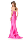 ASHLEYlauren 12200 | Fucshia strapless beaded gown with corset boning, sweetheart neckline, statement fringe, and sleek slit. Back