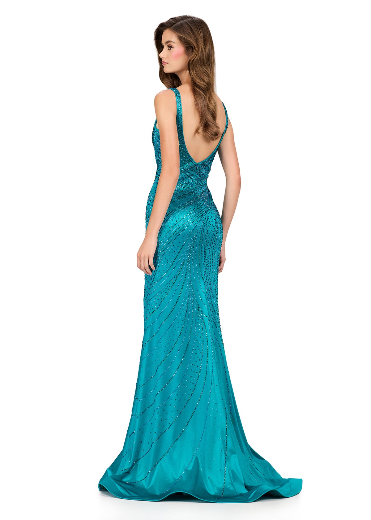 prom dress stores in jersey Orange Rhinestone Jersey Long Feather Prom Dress