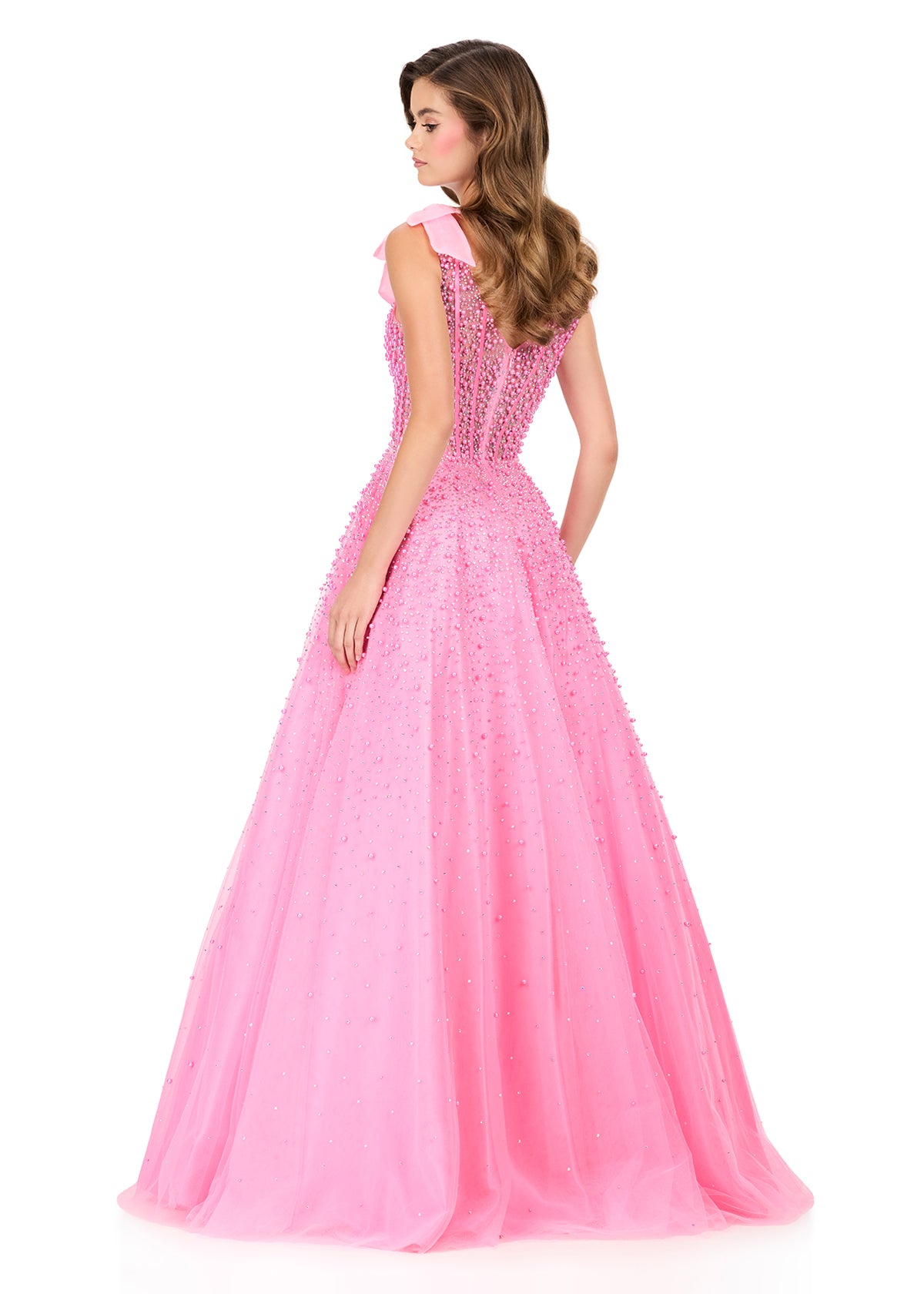 ASHLEYlauren Style 12204 - Tulle A-Line Dress with Bow Shoulder Straps