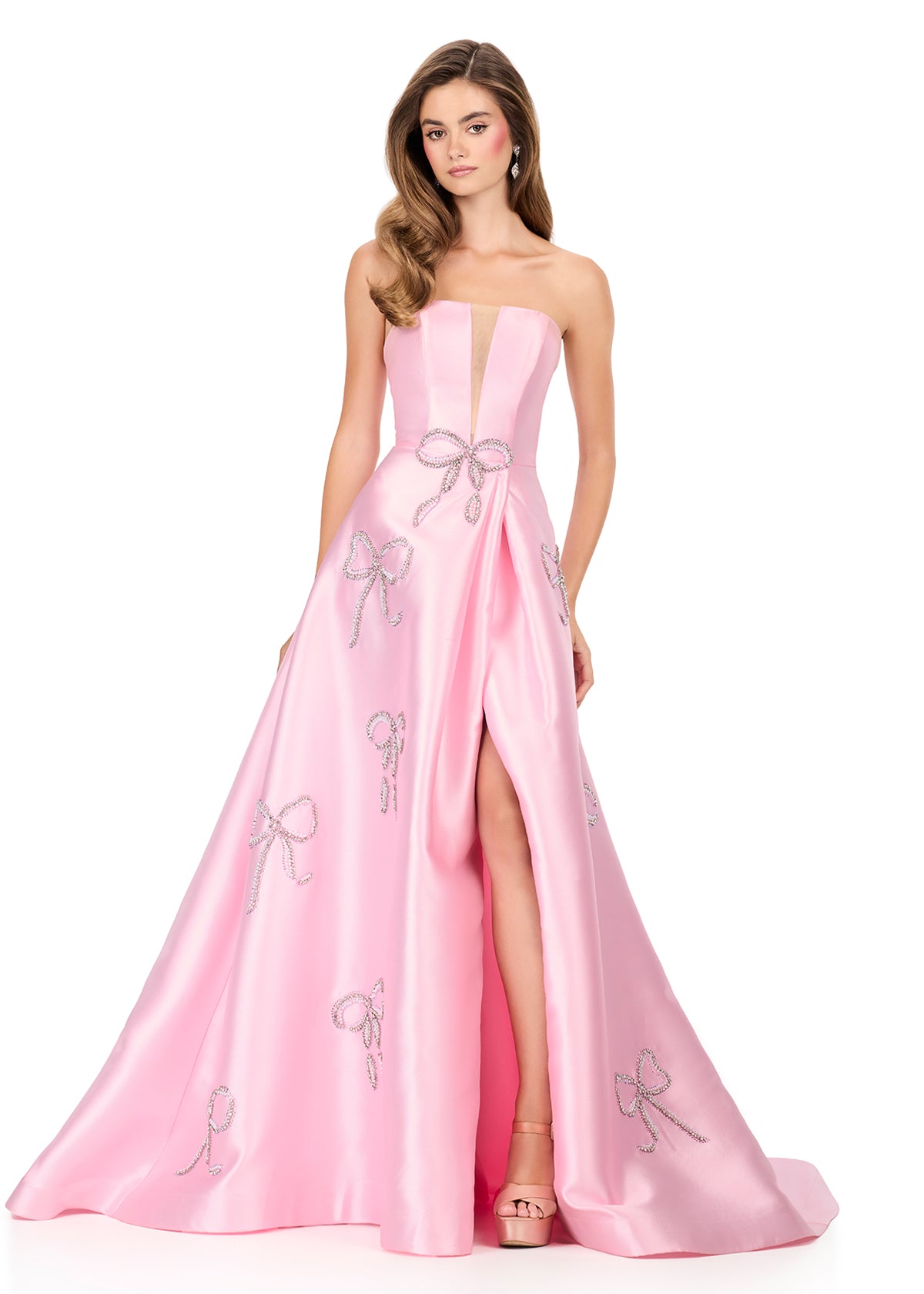 ASHLEYlauren Style 12207 - Mikado Gown with Crystal Press On Bows