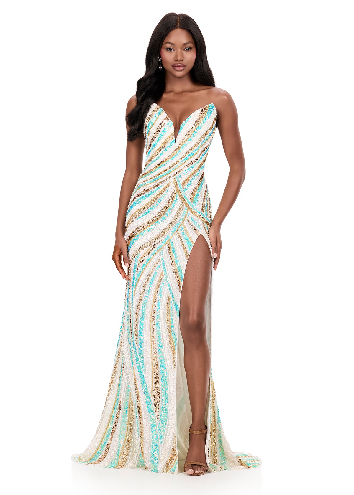 ASHLEYlauren Style 12218 - Beaded Strapless Dress with V-Neckline ASHLEYlauren Style 12218 - Beaded Strapless Dress with V-Neckline