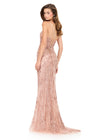 ASHLEYlauren 12222 | Rose Gold fitted beaded gown with lace up back and dramatic sweep train. Back