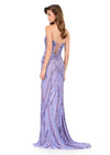 ASHLEYlauren 12230 | Lilac beaded gown with sweetheart neckline, fitted silhouette, lace-up back, and shimmering hand-beaded design. Back