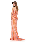 ASHLEYlauren 12231 | Coral strapless beaded gown with swirl detailing, sweetheart neckline, high slit, and sweeping train. Back