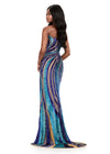 ASHLEYlauren 12231 | Multi-Nude strapless beaded gown with intricate swirl beadwork, high slit, and sweeping train. Back