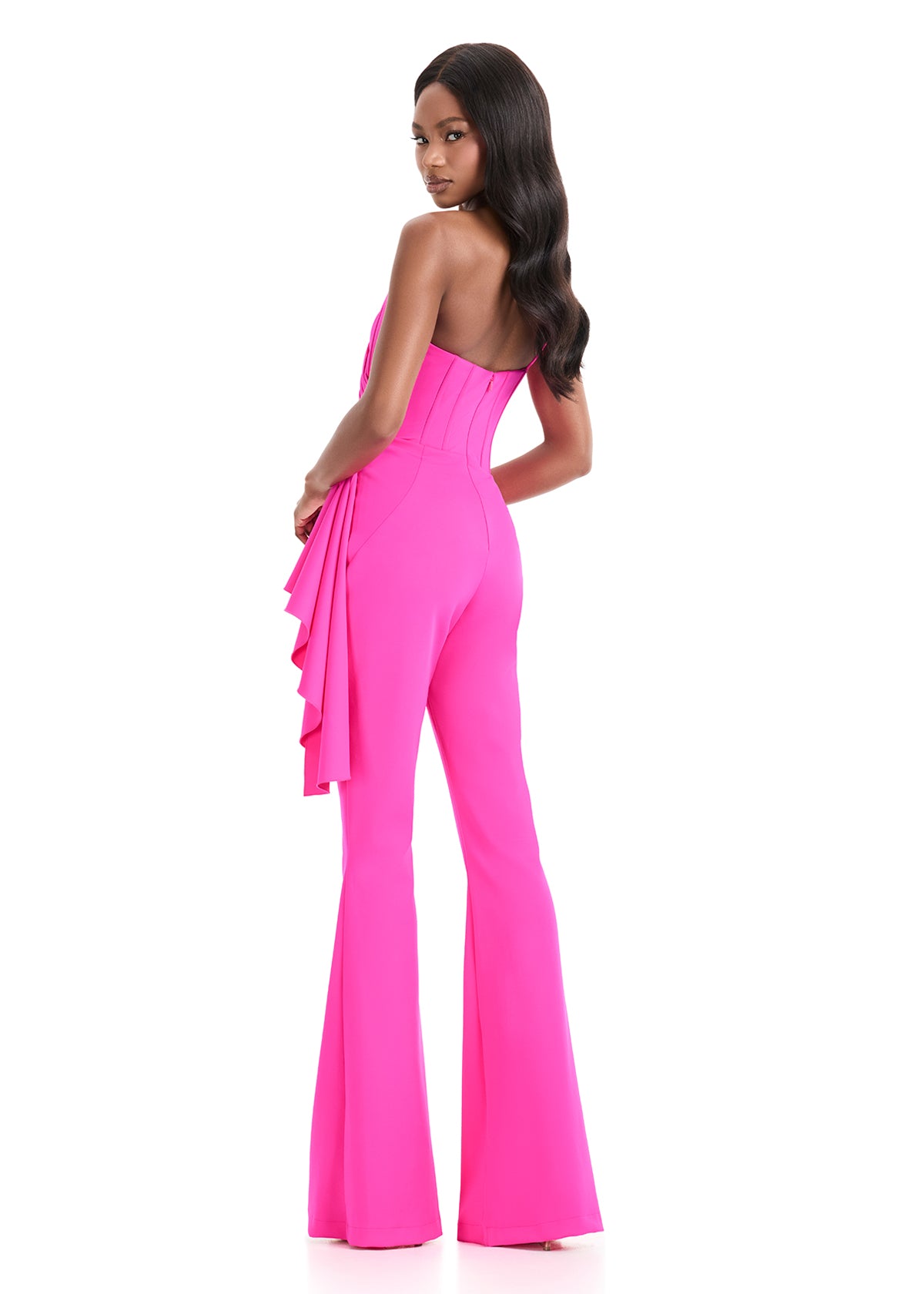 ASHLEYlauren Style 12233 - Scuba Jumpsuit with Cascading Ruffle