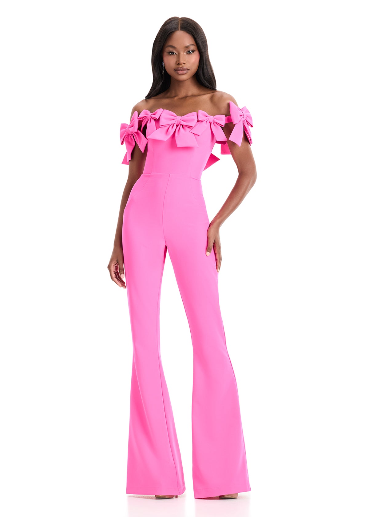 ASHLEYlauren Style 12236 - Off Shoulder Jumpsuit with Bow Detail