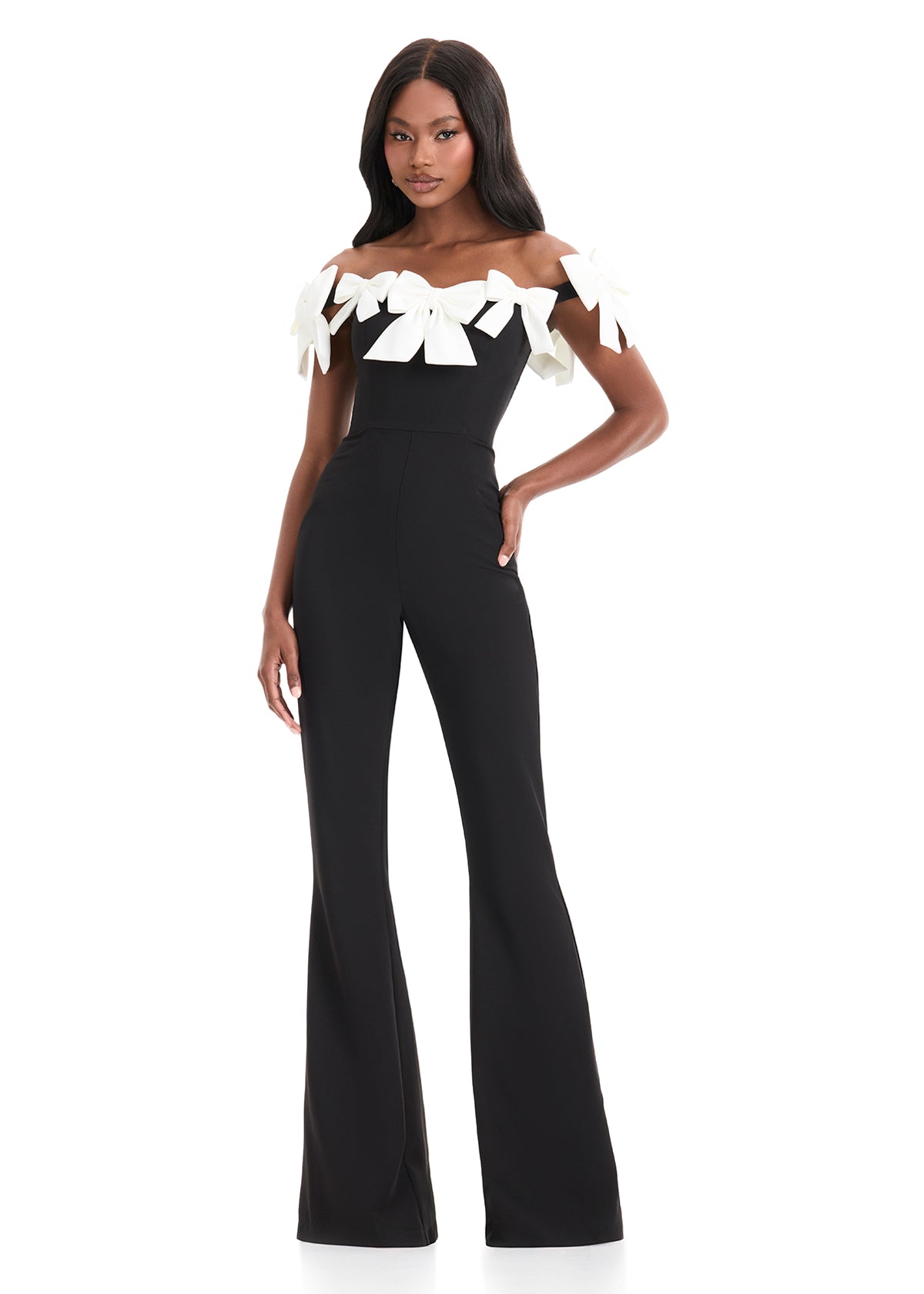 ASHLEYlauren Style 12236 - Off Shoulder Jumpsuit with Bow Detail