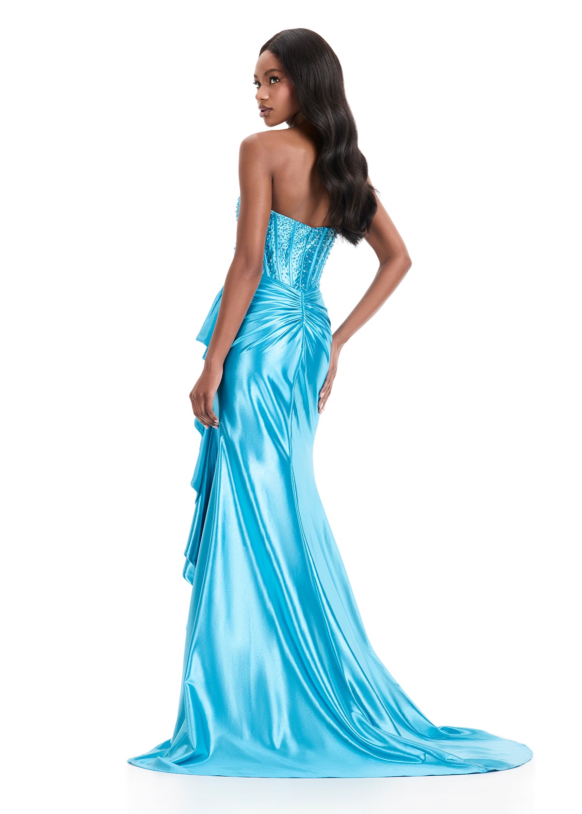 silky satin high slit ruched strapless party maxi dress WEDTREND Women Strapless Mermaid Purple Prom Dress with Slit Sequin Ruched  3D flower Party Dress with Lace Up Back
