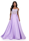 ASHLEYlauren 12248 | Lilac strapless Mikado evening gown with pearl draped bodice and elegant full skirt