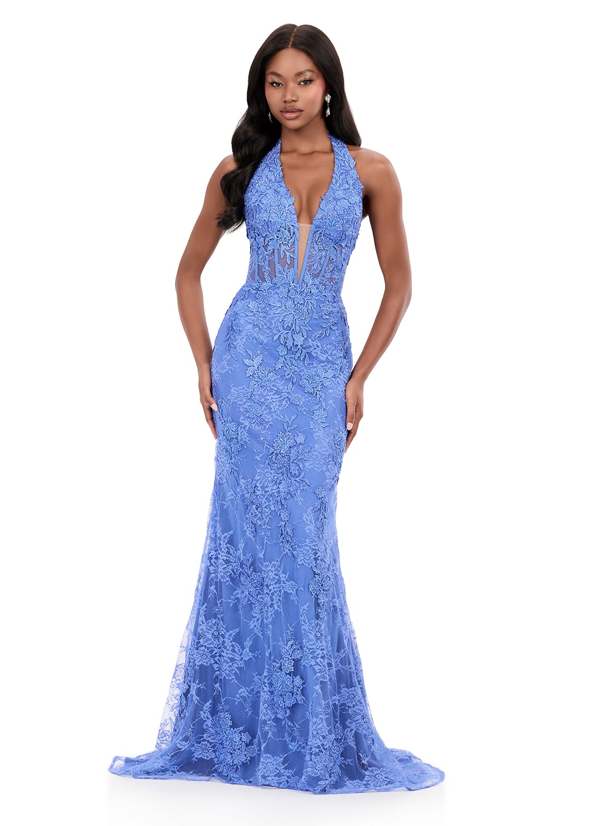 ASHLEYlauren Style 12251 - Halter Prom Dress with Plunging Neckline ASHLEYlauren Style 12251 - Halter Prom Dress with Plunging Neckline