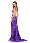 ASHLEYlauren 12253 | Purple beaded evening gown with open back and swirl stone pattern