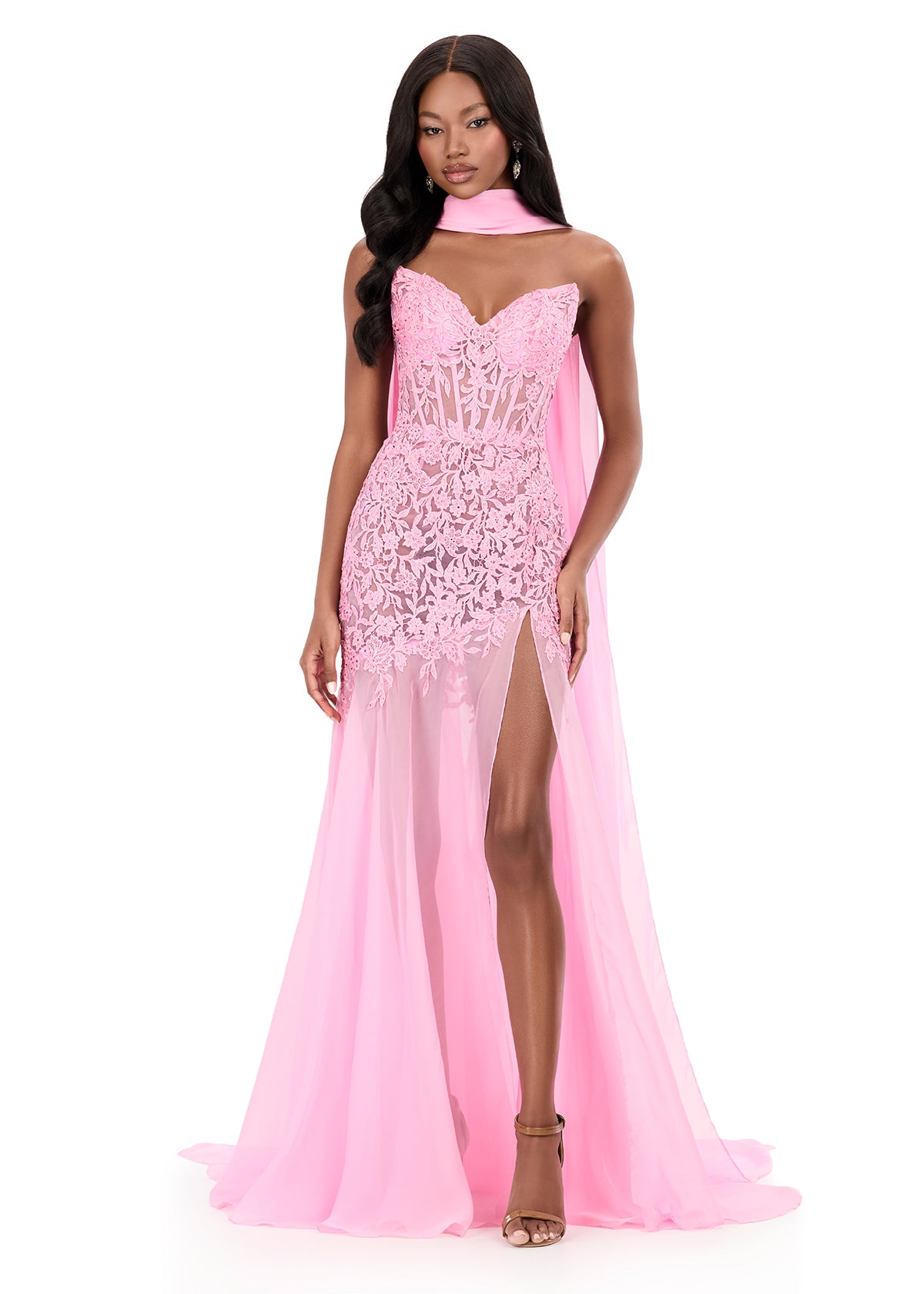 ASHLEYlauren Style 12257 - Strapless Fitted Dress with Applique Lace