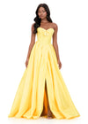 ASHLEYlauren 12264 | Yellow mikado ball gown with strapless bow bodice and box pleated skirt