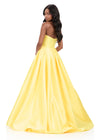 ASHLEYlauren 12264 | Yellow strapless mikado gown with structured waist and full pleated skirt with hidden slit