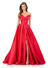 ASHLEYlauren 12265 | Red Mikado evening gown with structured sweetheart neckline and flowing full skirt